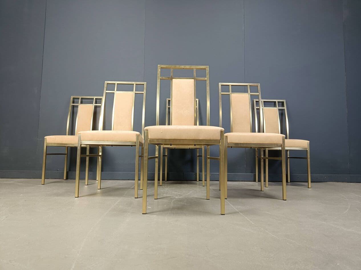 set of six dining chairs, gold brass, Belgochrom, Belgium, 1970s - 272096