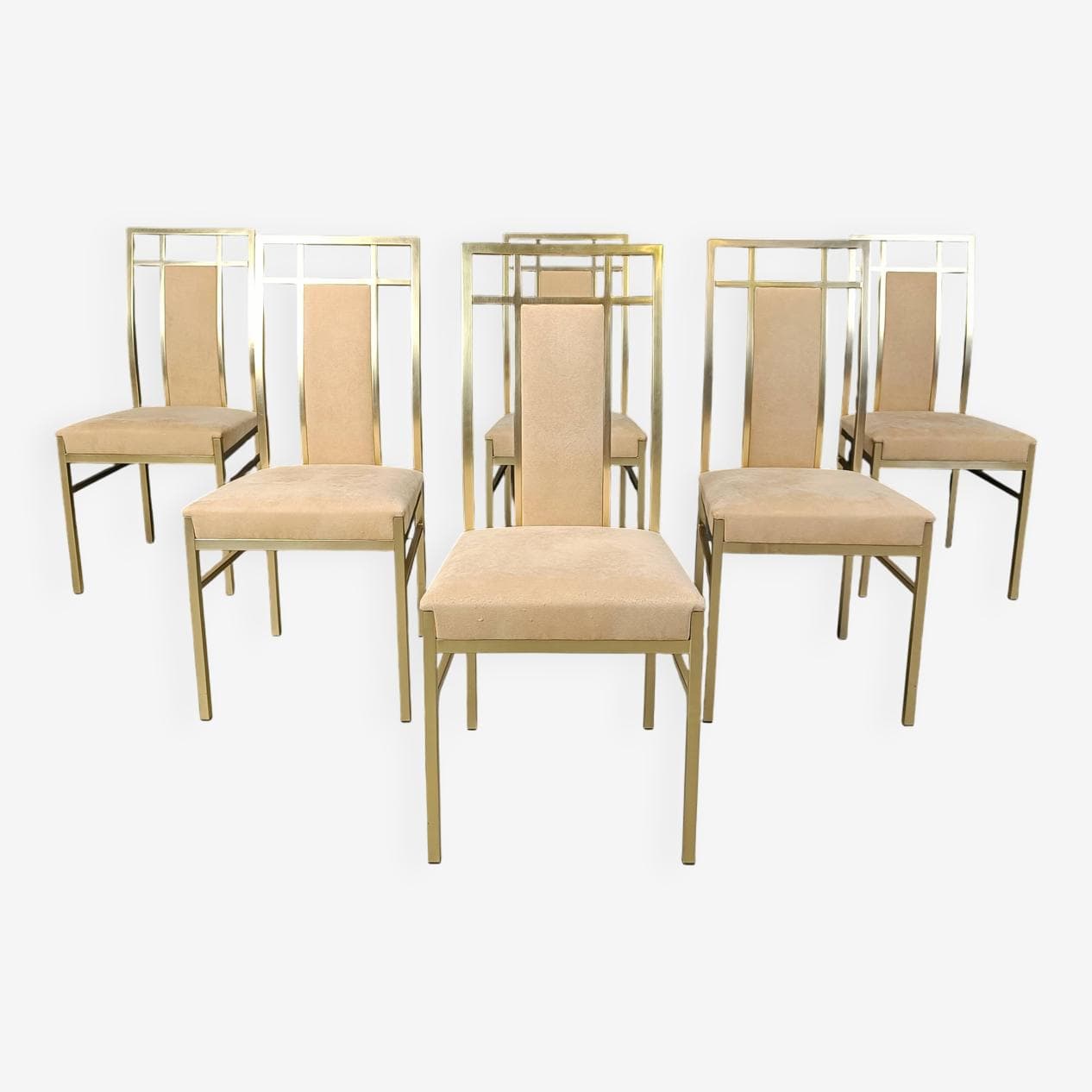 set of six dining chairs, gold brass, Belgochrom, Belgium, 1970s - 272089
