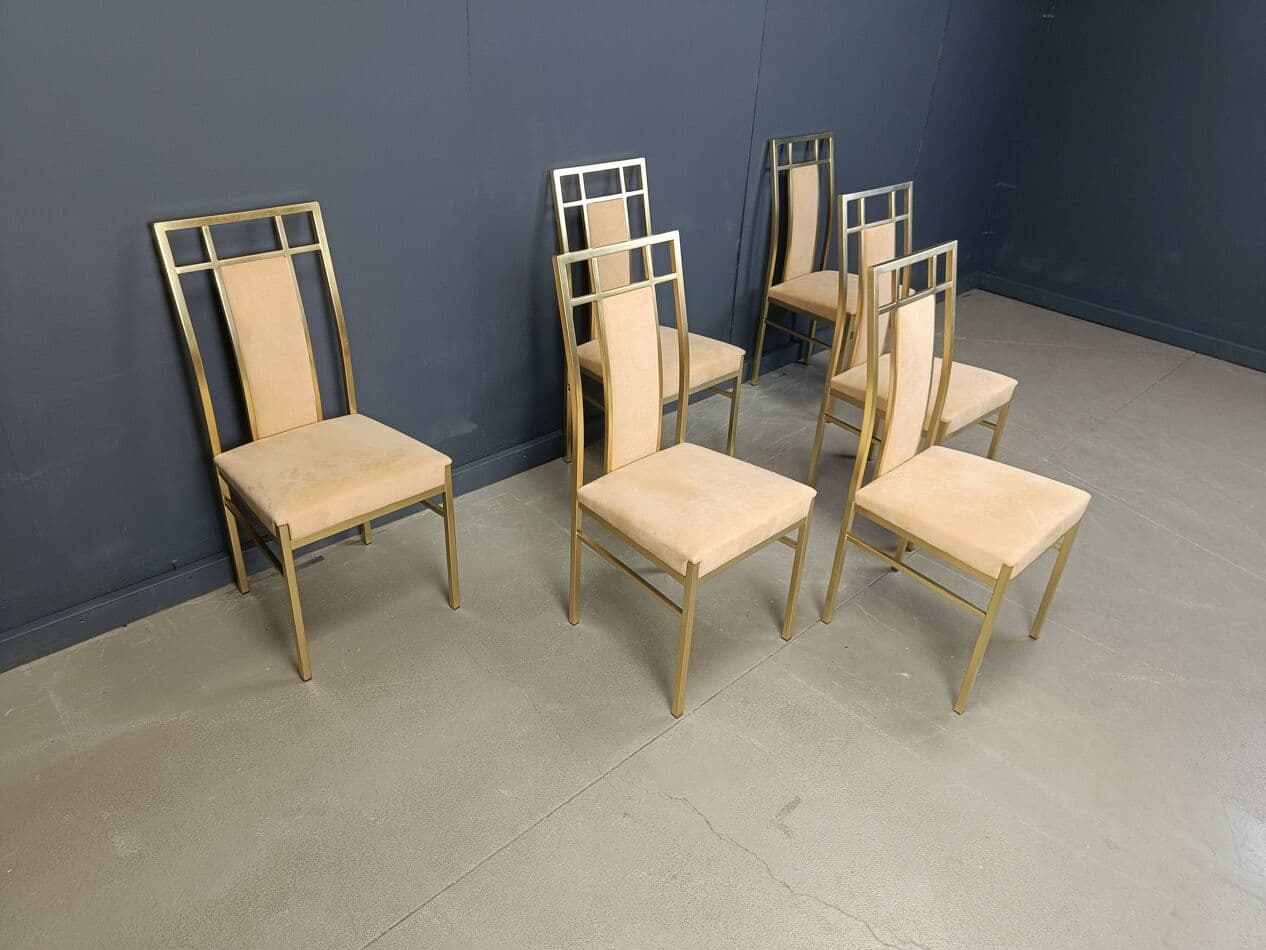set of six dining chairs, gold brass, Belgochrom, Belgium, 1970s - 272094
