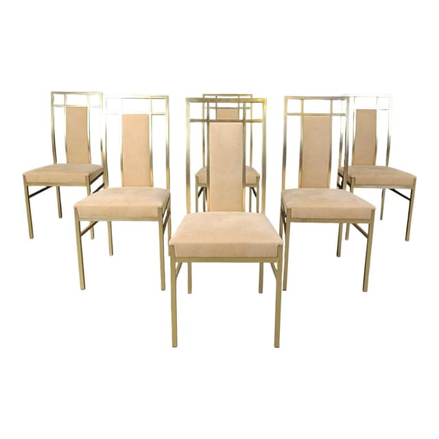 set of six dining chairs, gold brass, Belgochrom, Belgium, 1970s - DIMENSION