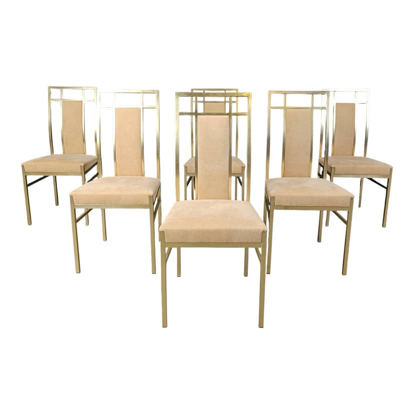 zestaw sześciu krzeseł jadalnianych, mosiądz złoty, Belgochrom, Belgia, lata 70.