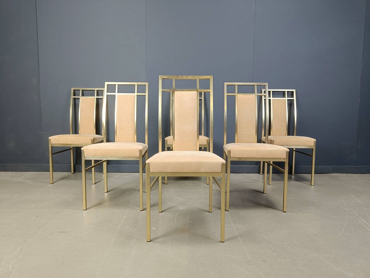 set of six dining chairs, gold brass, Belgochrom, Belgium, 1970s - 272086