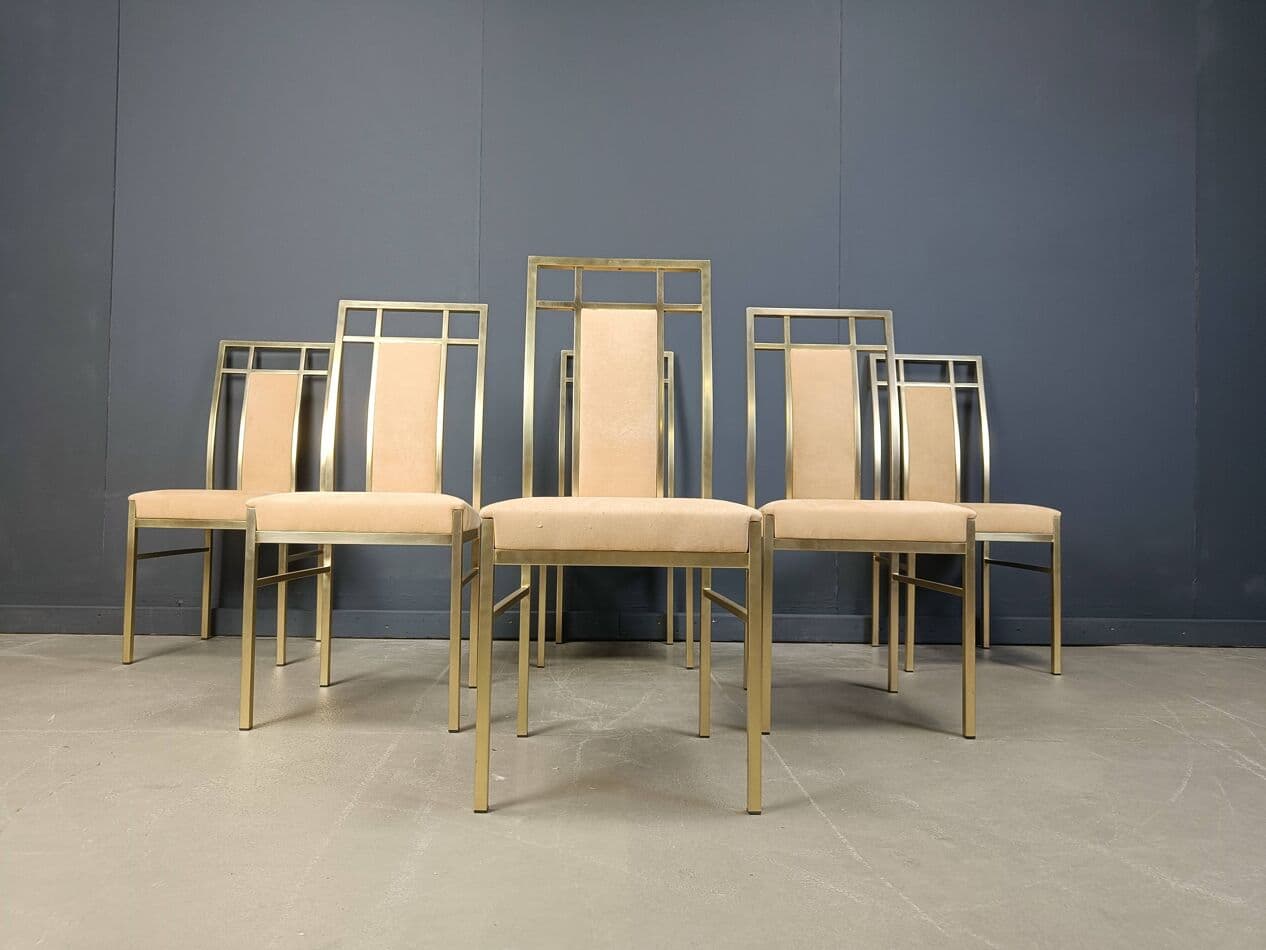set of six dining chairs, gold brass, Belgochrom, Belgium, 1970s - 272097