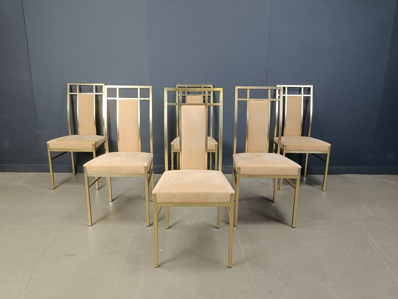 set of six dining chairs, gold brass, Belgochrom, Belgium, 1970s - 272087