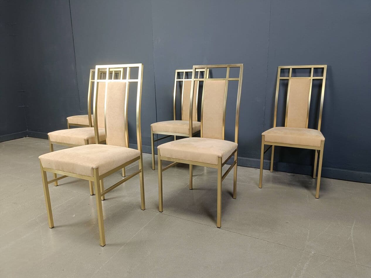 set of six dining chairs, gold brass, Belgochrom, Belgium, 1970s - 272095