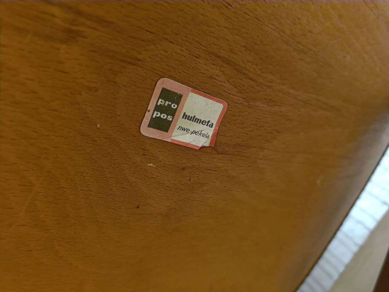 Set of four Cow Horn dining chairs, brown teak, black leatherette, Netherlands, 1960s. - 272078