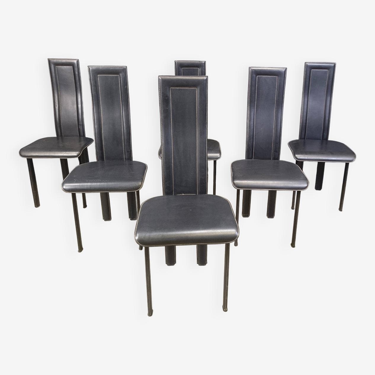 set of six postmodern dining chairs, black leather, Italy, 1980s - 271996
