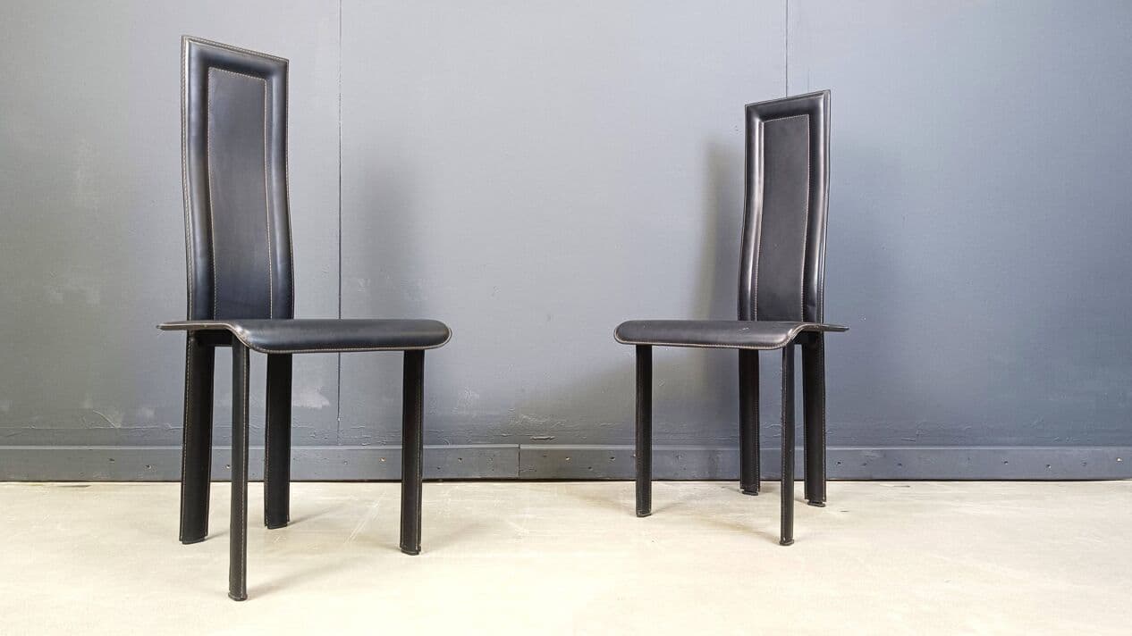 set of six postmodern dining chairs, black leather, Italy, 1980s - 272002