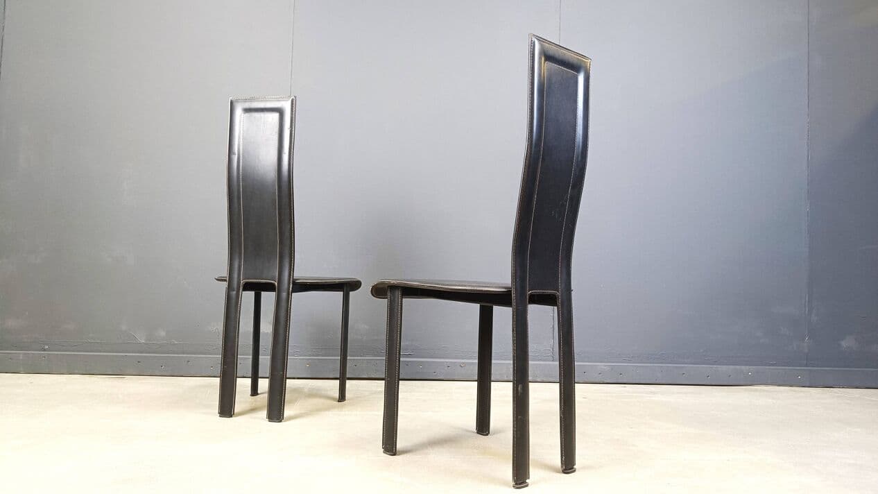 set of six postmodern dining chairs, black leather, Italy, 1980s - 272004