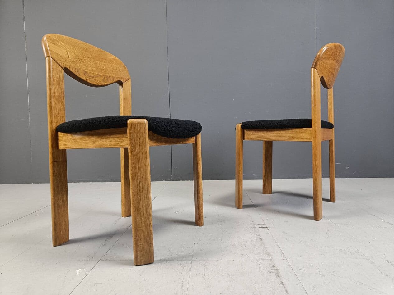 Dining chair, brown oak, black bouclé, Denmark, 1970s. - 271775