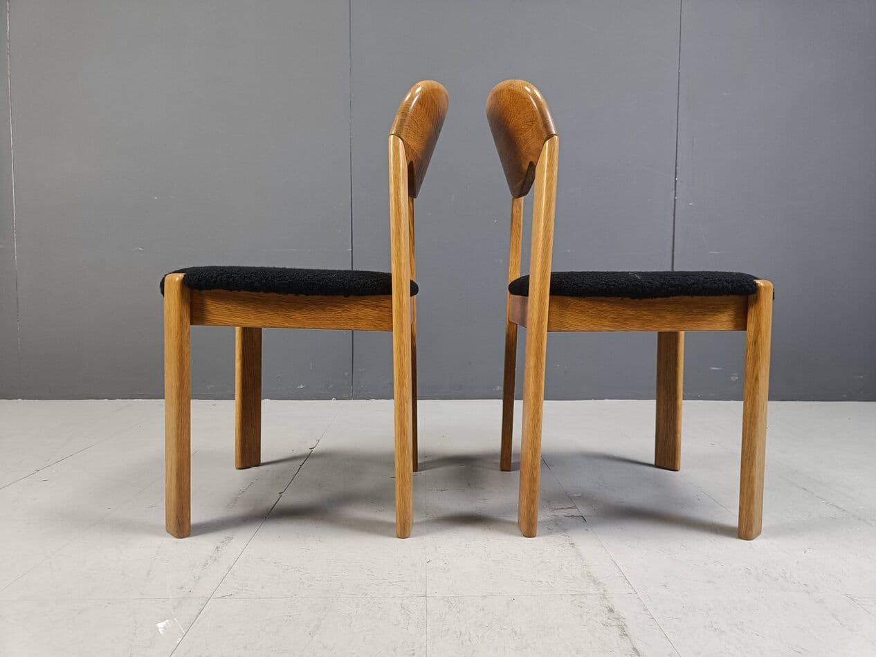 Dining chair, brown oak, black bouclé, Denmark, 1970s. - 271767