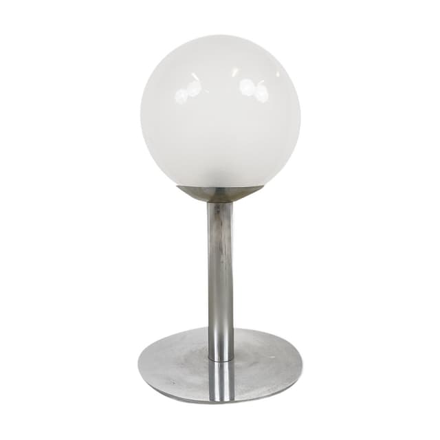 Lampa stołowa, szkło mlecznobiałe, chrom szary, Włochy, lata 60. - WYMIARY