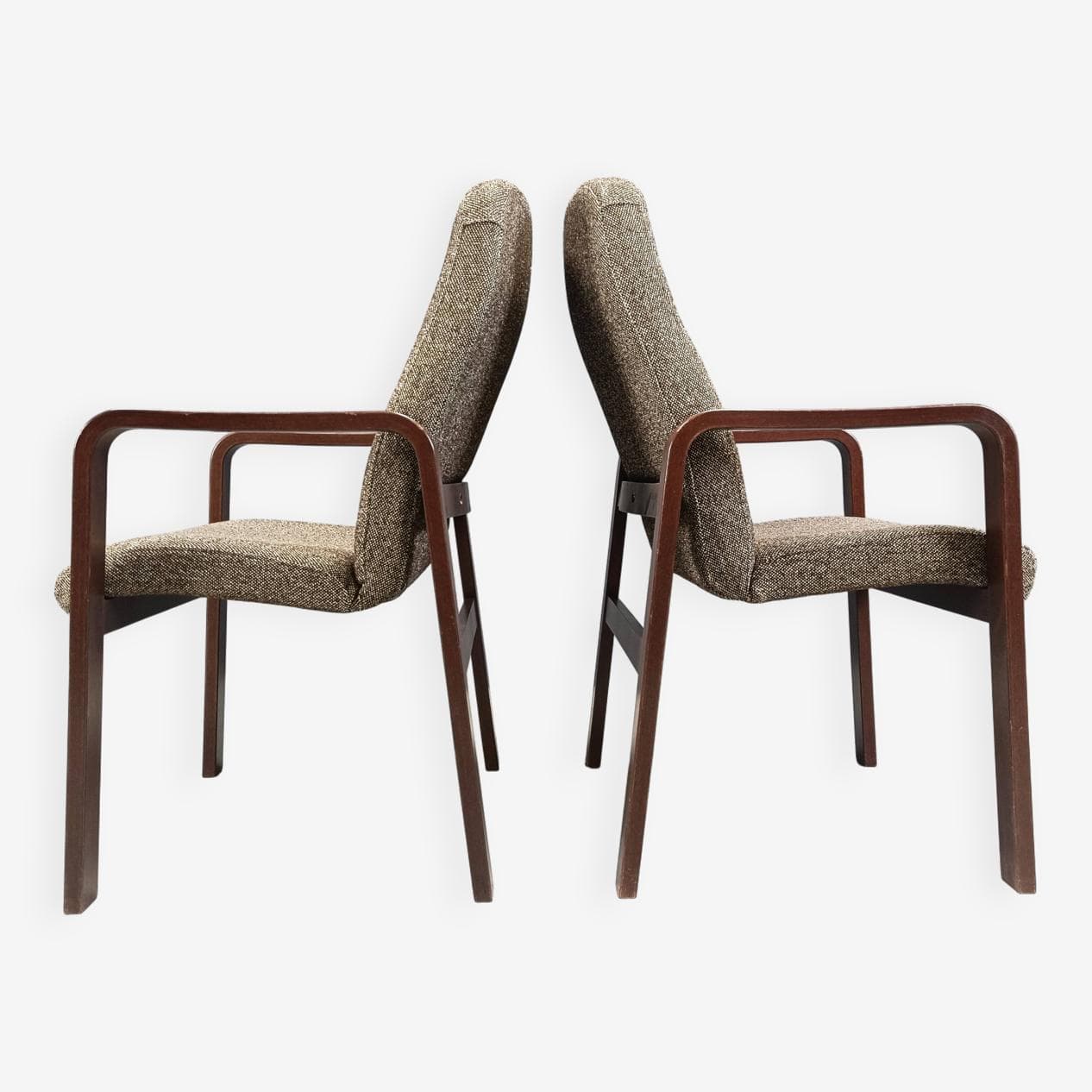 komplet krzeseł z podłokietnikami, sklejka gięta, tkanina szara, Niemcy, lata 80. - 271659