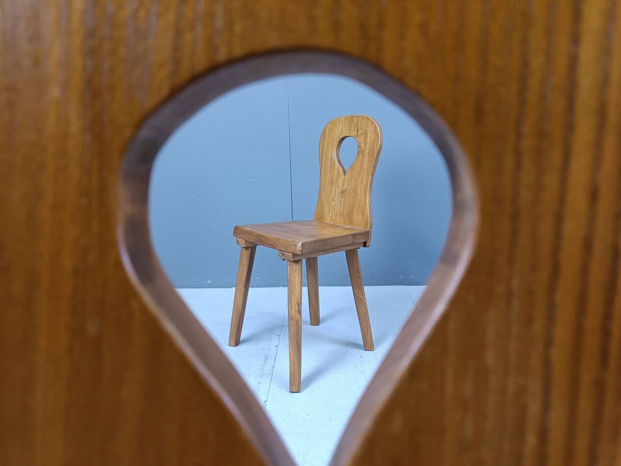 komplet czterech krzeseł jadalnianych brutalistycznych, brąz, drewno, Niemcy, lata 60. - 271645