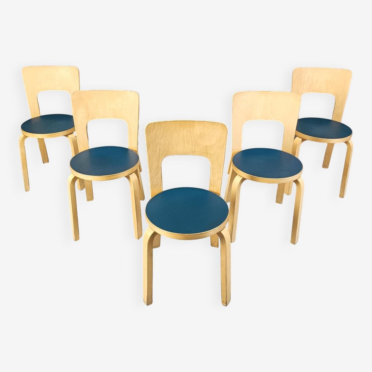 zestaw pięciu krzeseł Model 66, beech naturalny, proj. A. Aalto, Artek, Finlandia, lata 60. - 271530