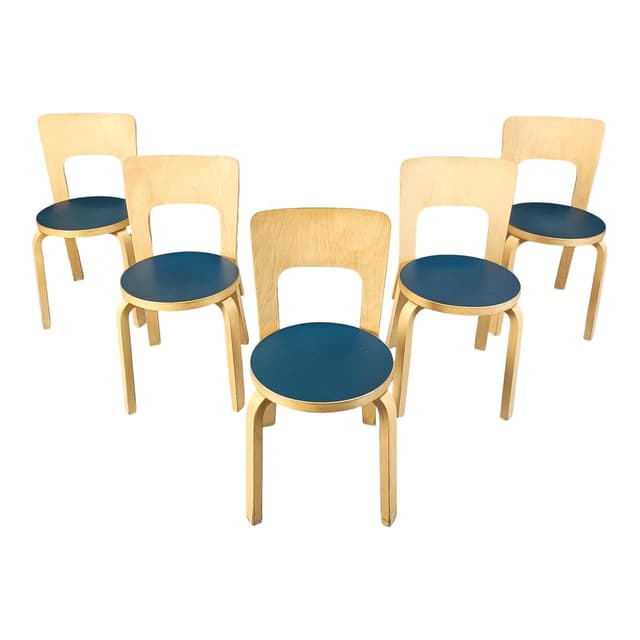 zestaw pięciu krzeseł Model 66, beech naturalny, proj. A. Aalto, Artek, Finlandia, lata 60. - WYMIARY