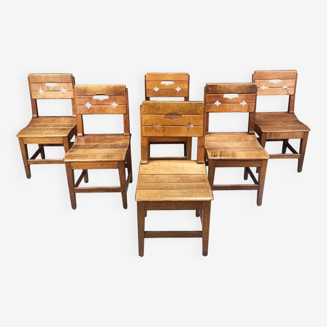 Komplet pięciu krzeseł brutalistycznych, dąb brązowy, Szwecja, lata 60. - 271505