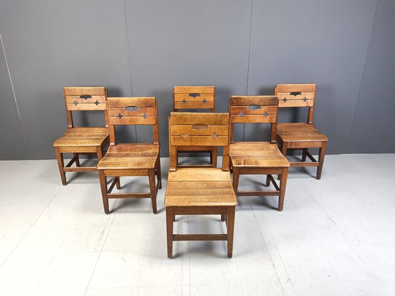 Komplet pięciu krzeseł brutalistycznych, dąb brązowy, Szwecja, lata 60. - 271504