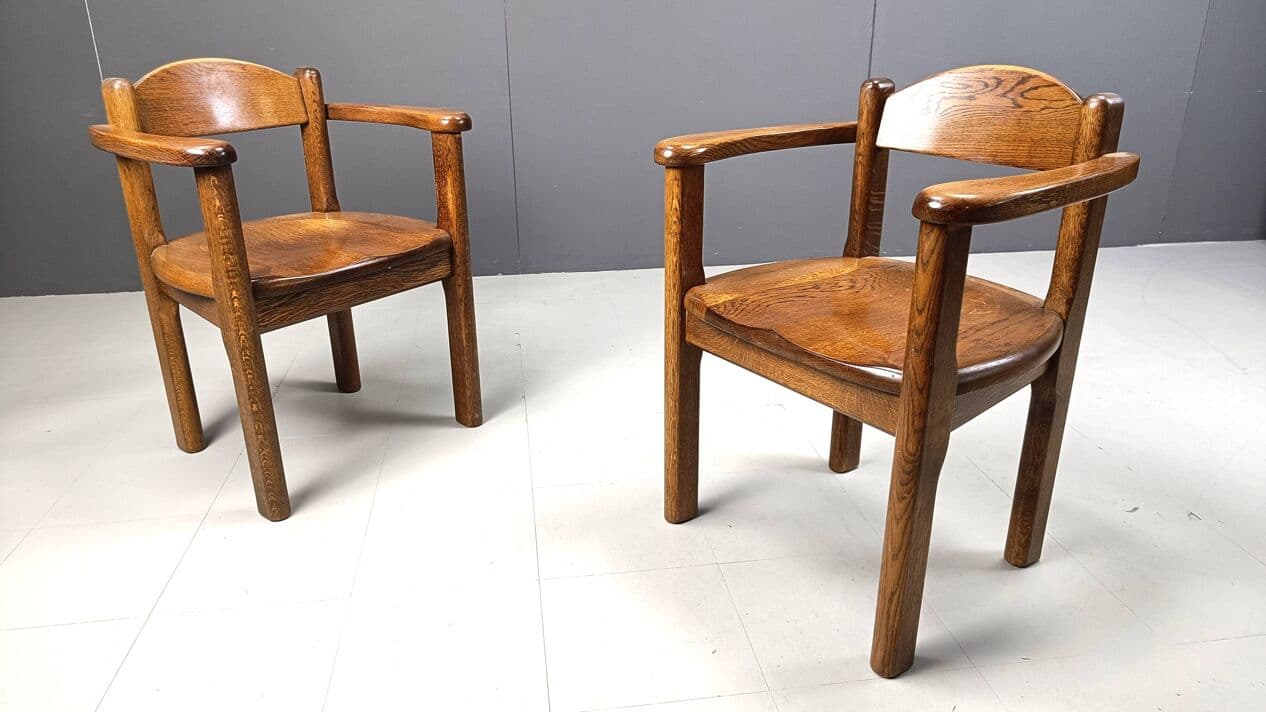 zestaw czterech foteli, brązowy, drewno, Belgia, lata 70. - 271301