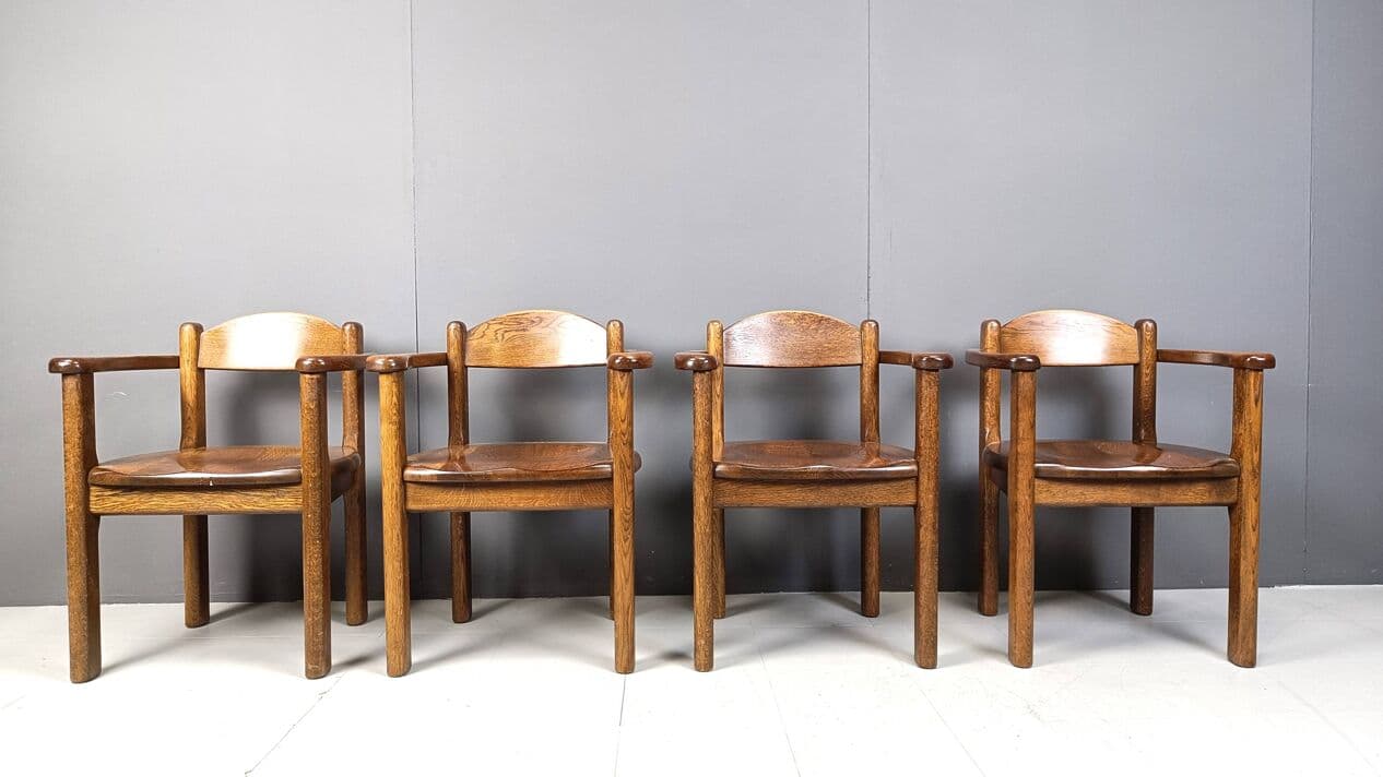 zestaw czterech foteli, brązowy, drewno, Belgia, lata 70. - 271296