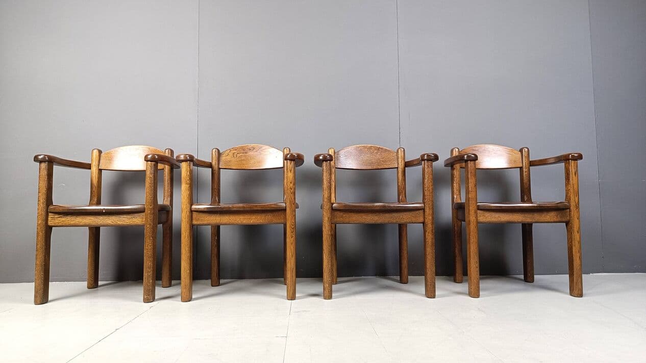 zestaw czterech foteli, brązowy, drewno, Belgia, lata 70. - 271297