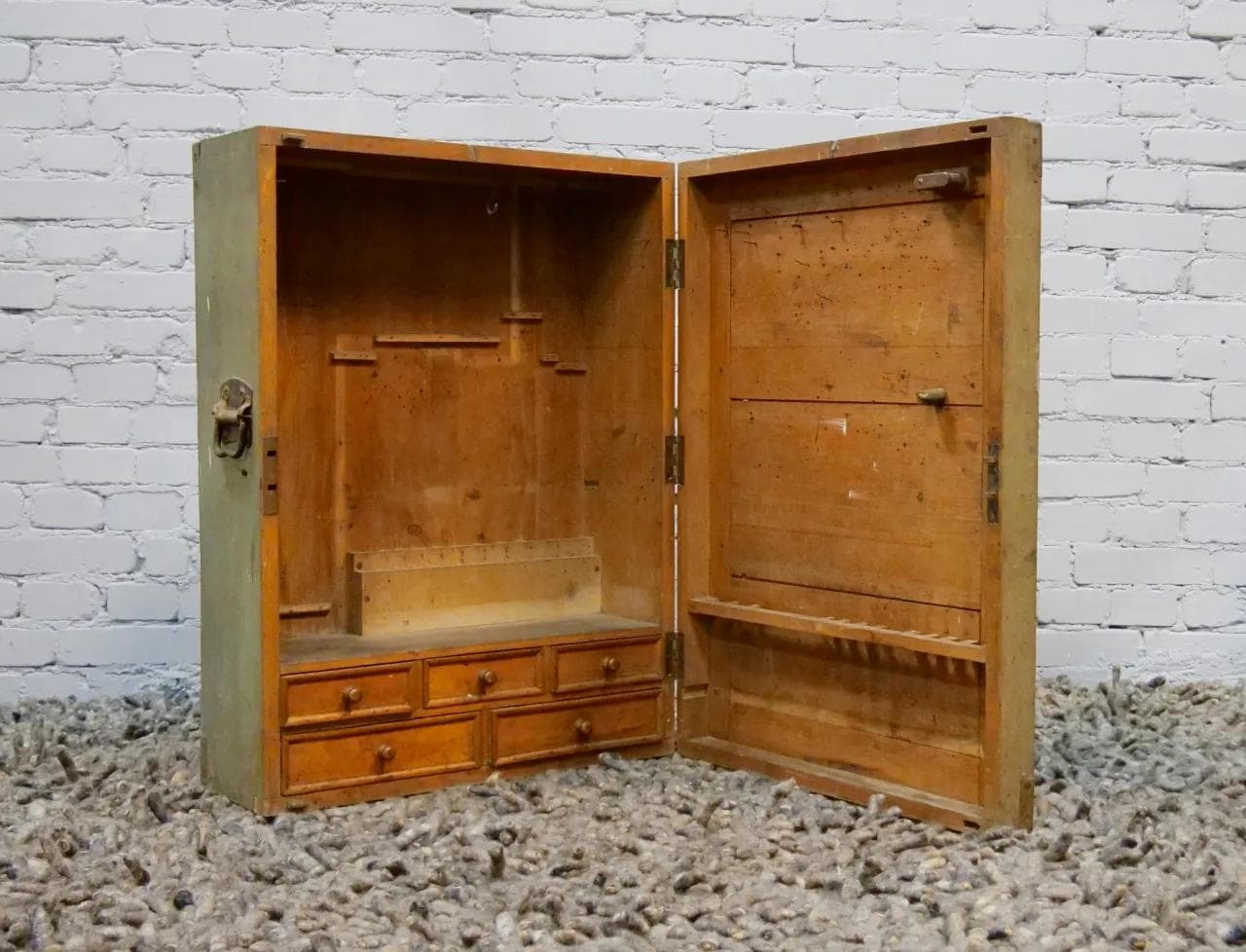 Wall-Mounted Workshop Cabinet, grey wood, France, 1930s - 19302