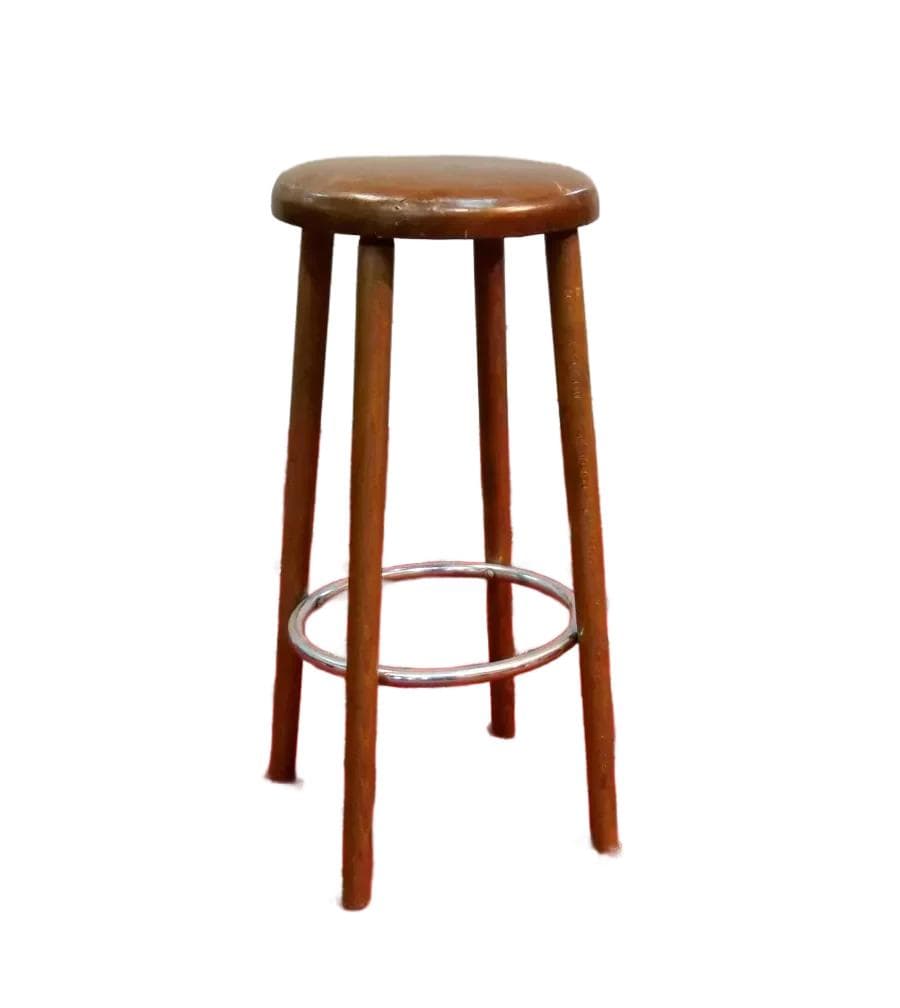 Stołek industrialny, drewno brązowy, Francja, lata 60.