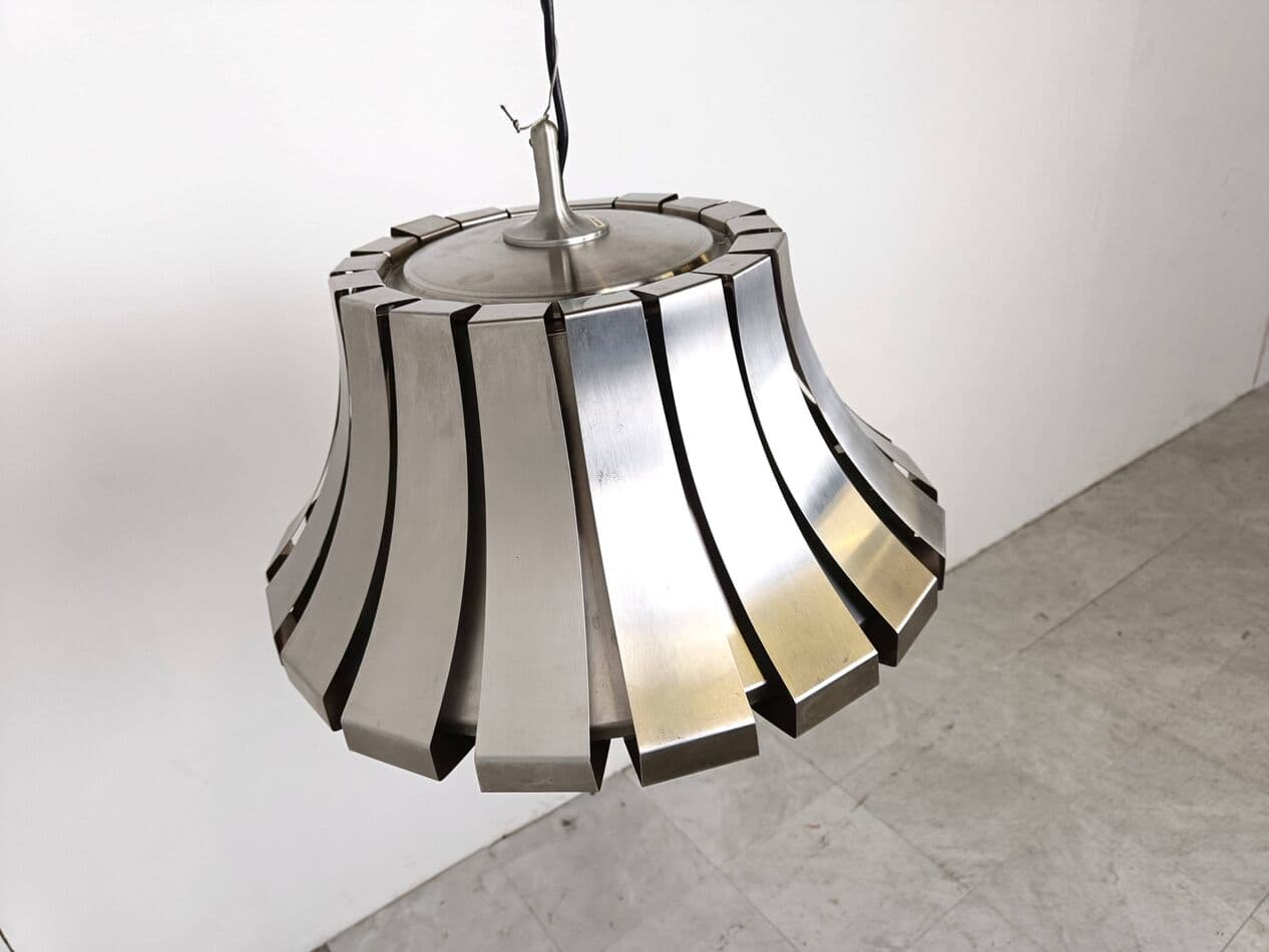 Pendant lamp, grey stainless steel, by E. Martinelli, Martinelli Luce, Italy, 1970s. - 270804