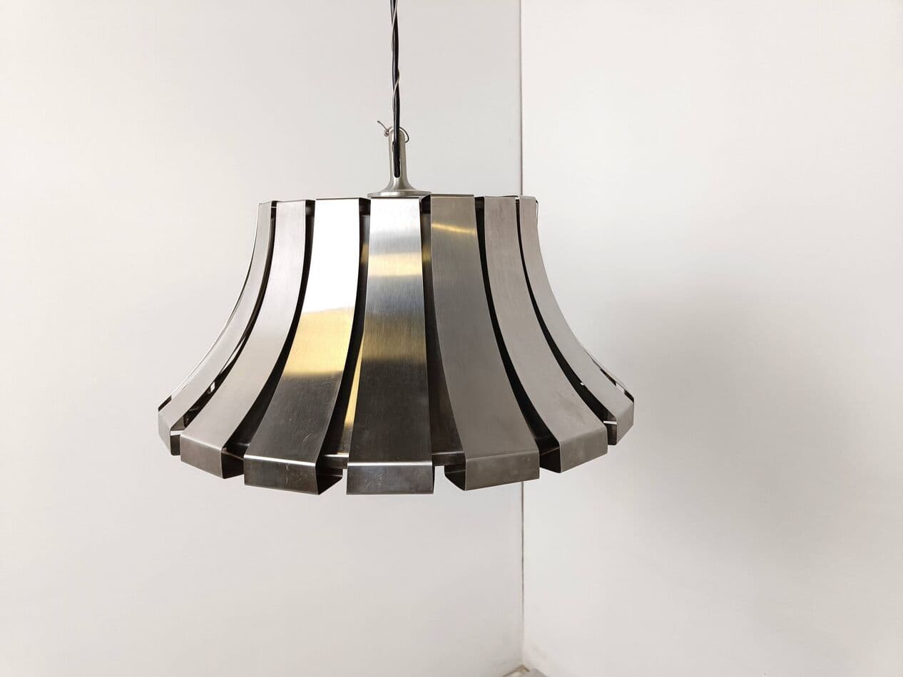 Pendant lamp, grey stainless steel, by E. Martinelli, Martinelli Luce, Italy, 1970s. - 270809