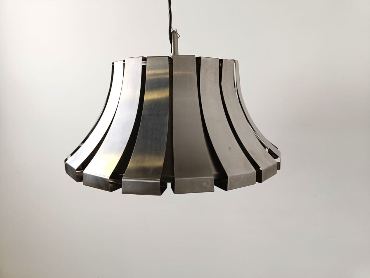 Pendant lamp, grey stainless steel, by E. Martinelli, Martinelli Luce, Italy, 1970s. - 270808