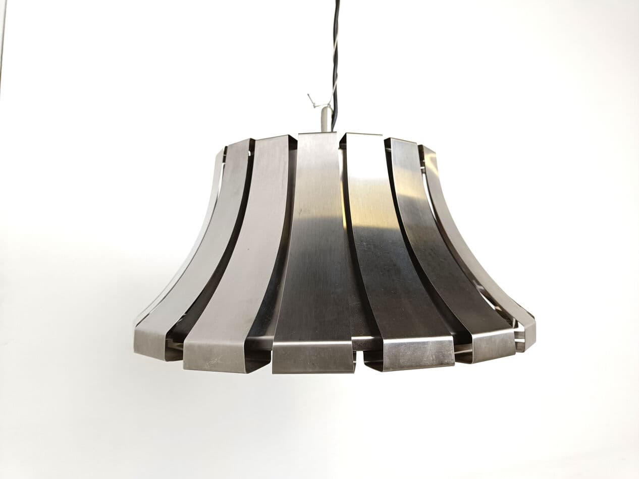 Pendant lamp, grey stainless steel, by E. Martinelli, Martinelli Luce, Italy, 1970s. - 270802