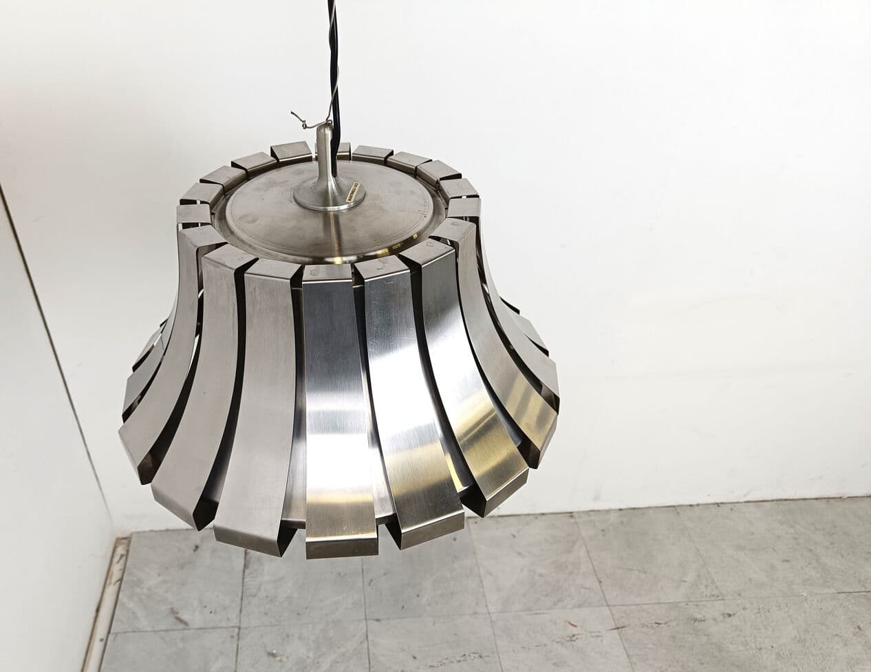 Pendant lamp, grey stainless steel, by E. Martinelli, Martinelli Luce, Italy, 1970s. - 270807