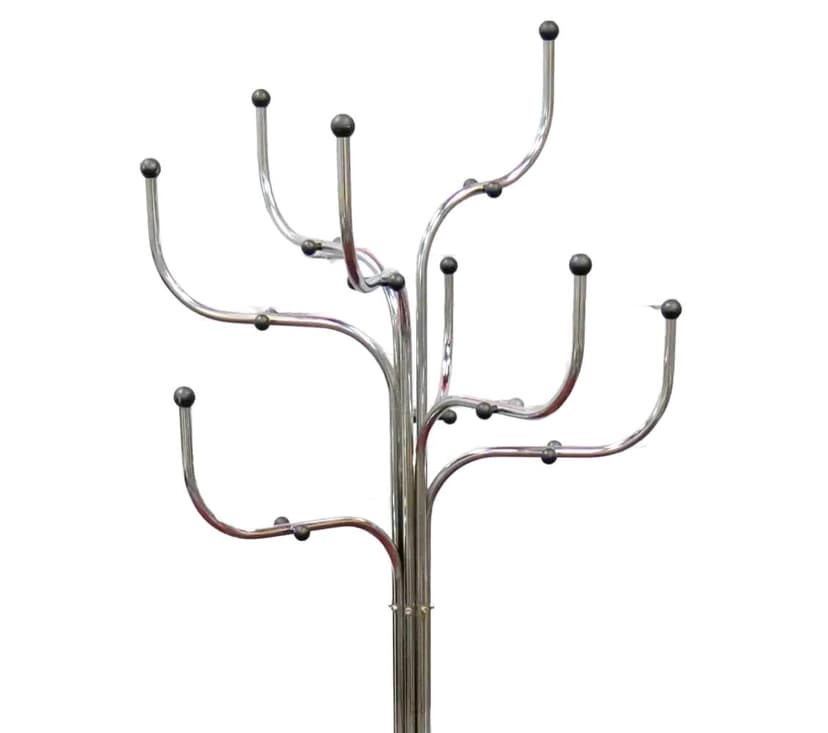 Wieszak podłogowy Coat Tree, metal srebrny czarny, proj. S. Werner, Fritz Hansen, Dania, lata 70.