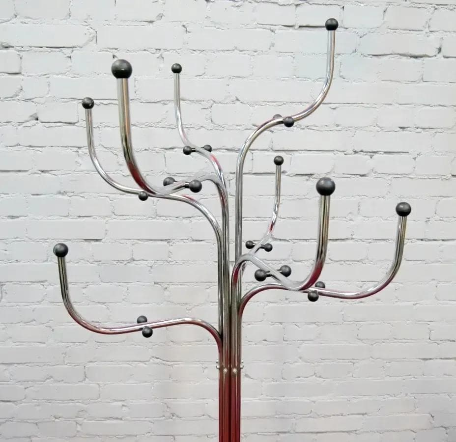 Wieszak podłogowy Coat Tree, metal srebrny czarny, proj. S. Werner, Fritz Hansen, Dania, lata 70. - 19290
