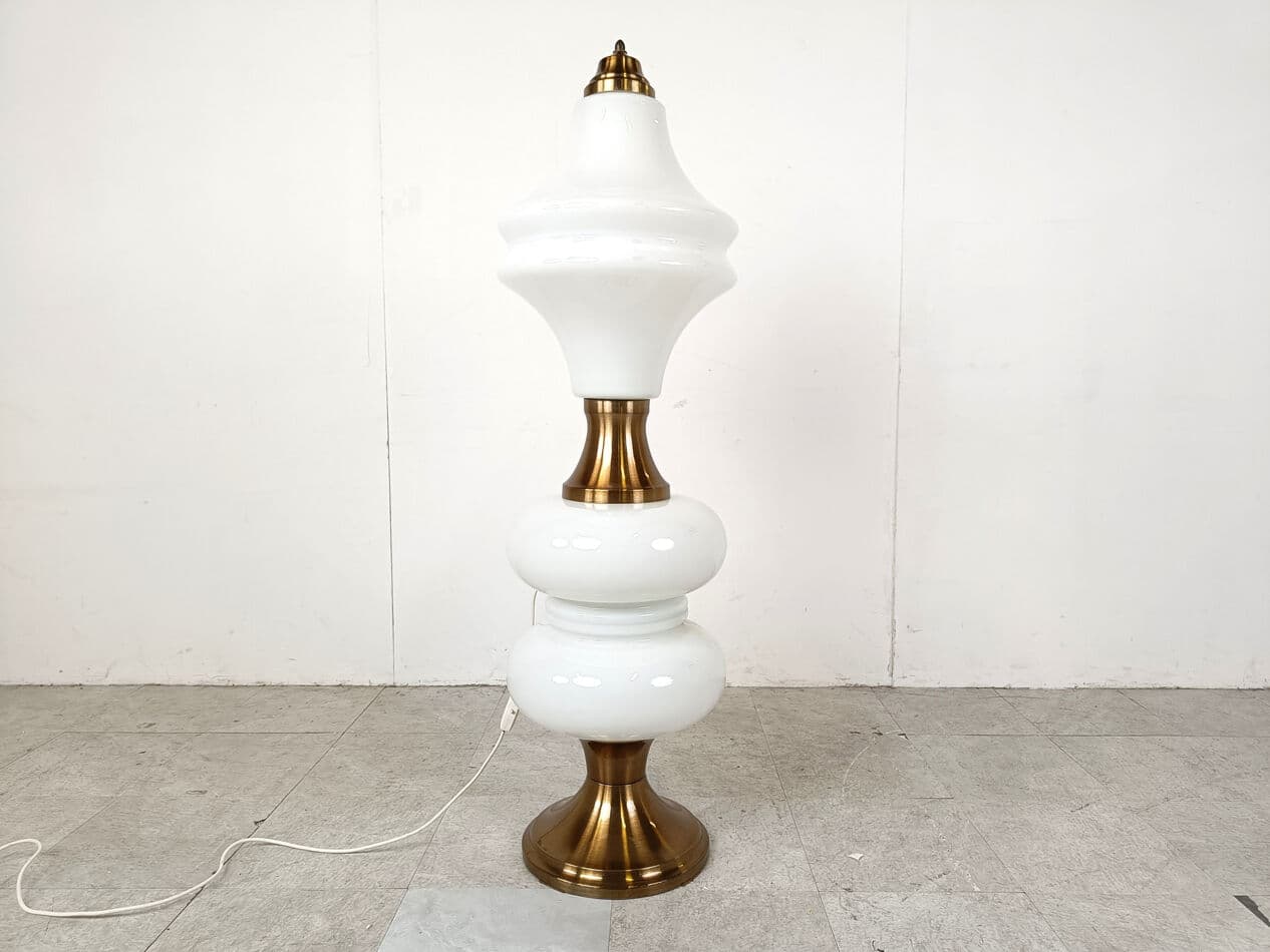 Lampa podłogowa, szkło Murano pastelowy róż i miętowy, mosiądz, Mazzega, Włochy, lata 60. - 270723