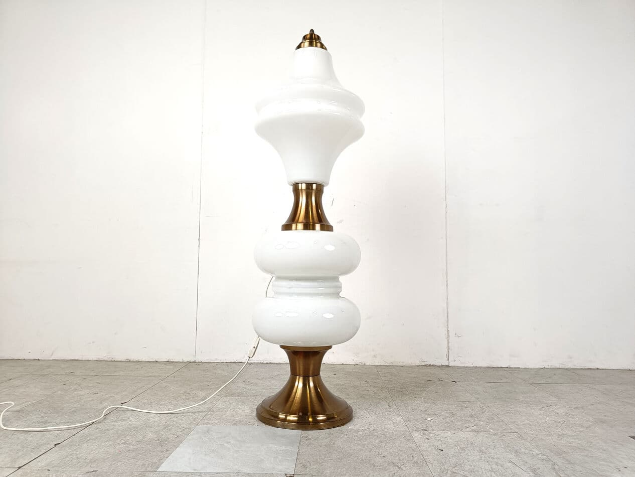 Lampa podłogowa, szkło Murano pastelowy róż i miętowy, mosiądz, Mazzega, Włochy, lata 60. - 270730