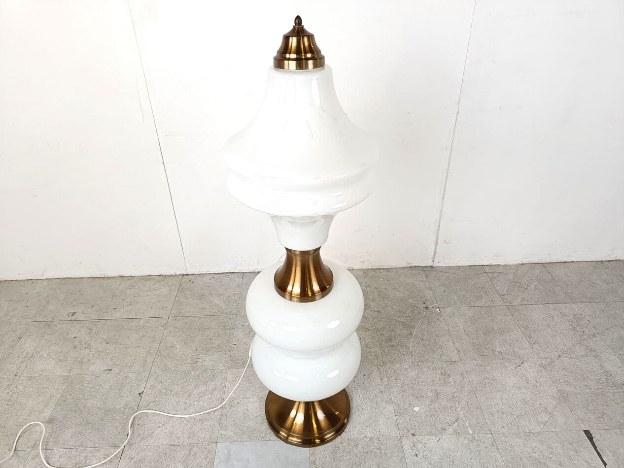 Lampa podłogowa, szkło Murano pastelowy róż i miętowy, mosiądz, Mazzega, Włochy, lata 60. - 270728