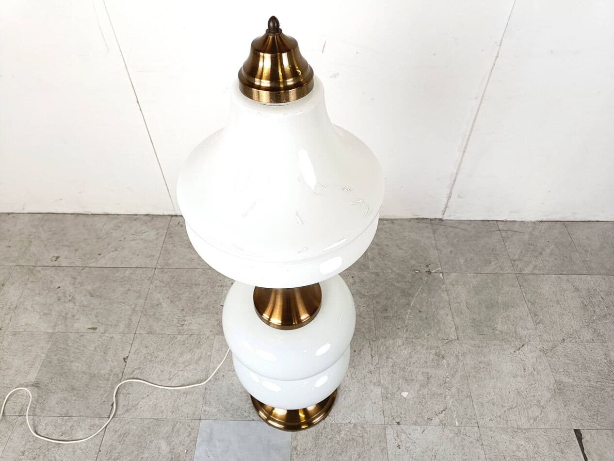 Lampa podłogowa, szkło Murano pastelowy róż i miętowy, mosiądz, Mazzega, Włochy, lata 60. - 270727