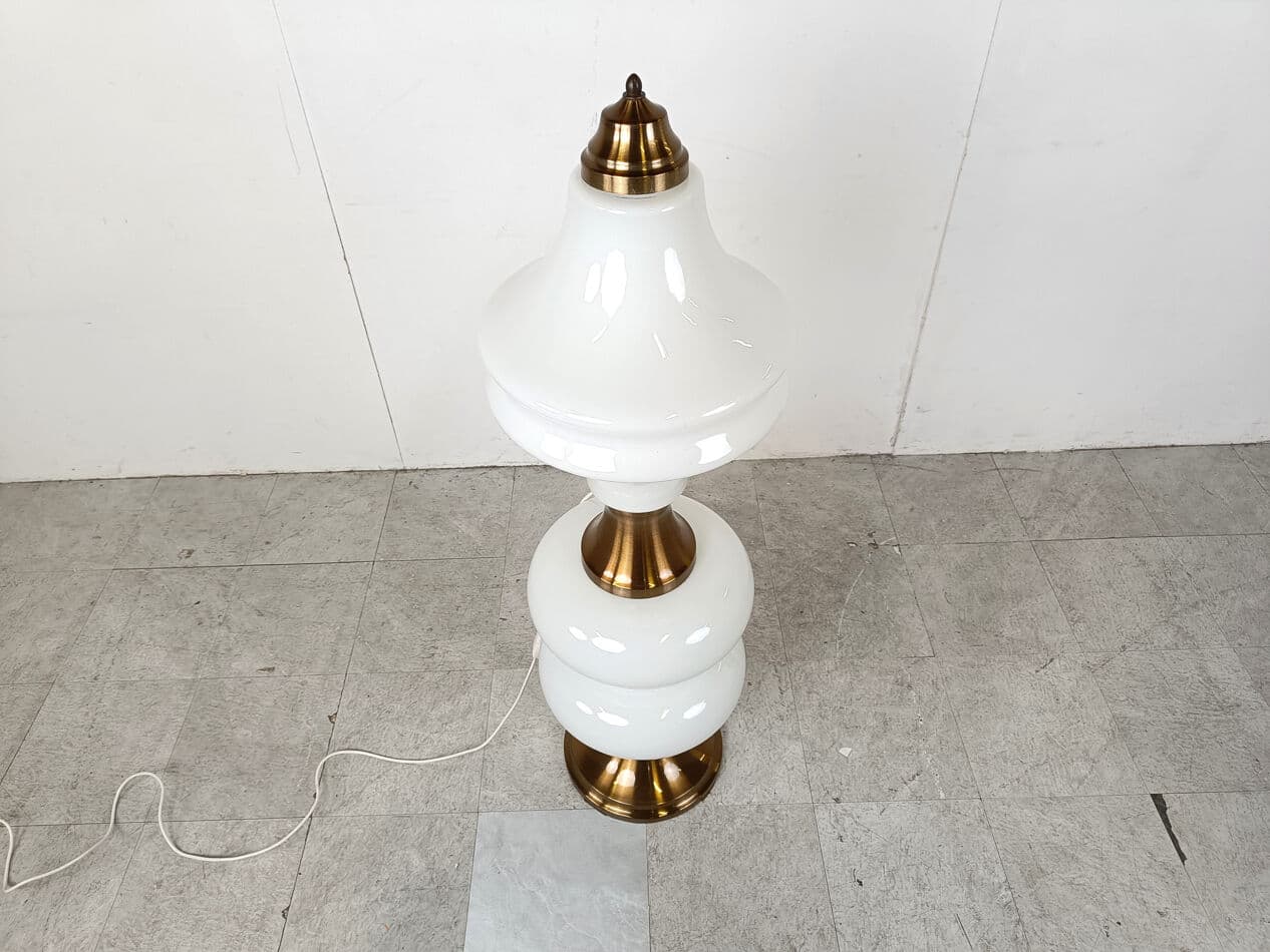 Lampa podłogowa, szkło Murano pastelowy róż i miętowy, mosiądz, Mazzega, Włochy, lata 60. - 270729