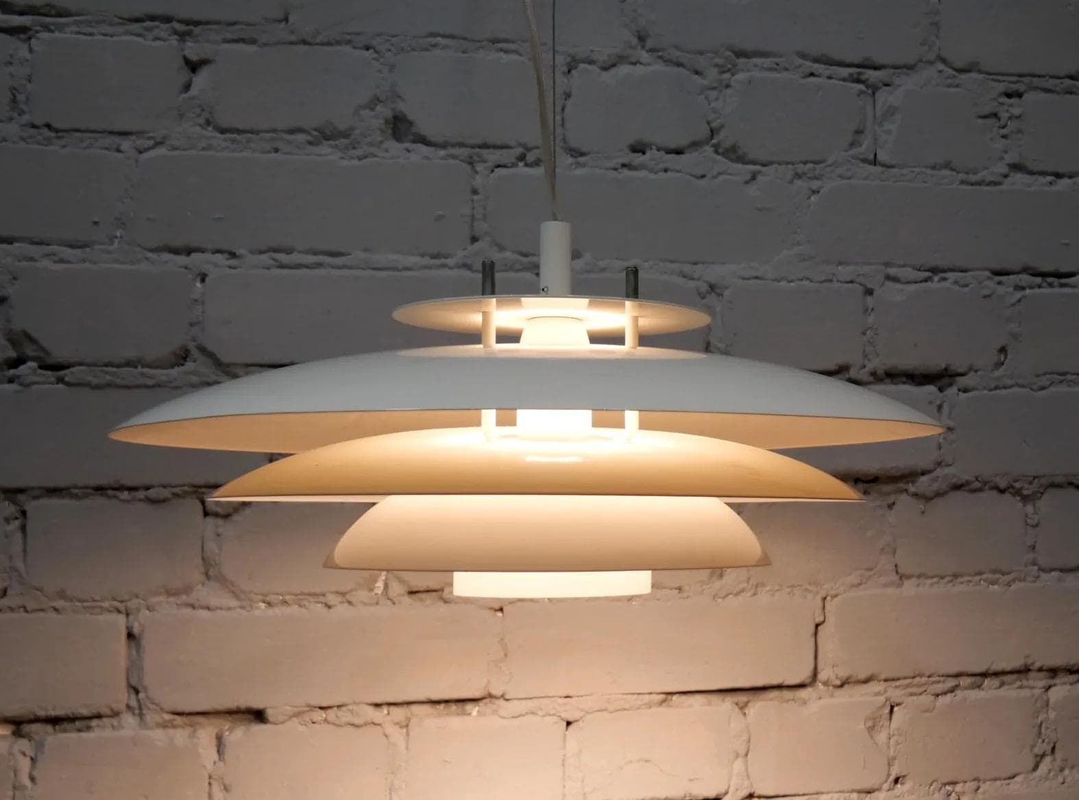 Ivory White Steel Ceiling Lamp, Fog & Morup, Denmark, 1960s - 19280