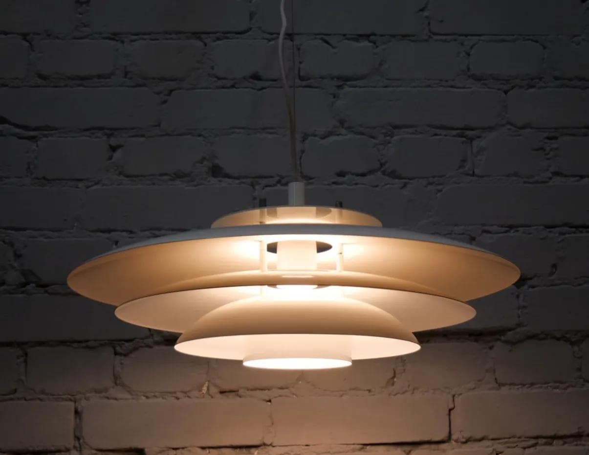 Ivory White Steel Ceiling Lamp, Fog & Morup, Denmark, 1960s - 19282