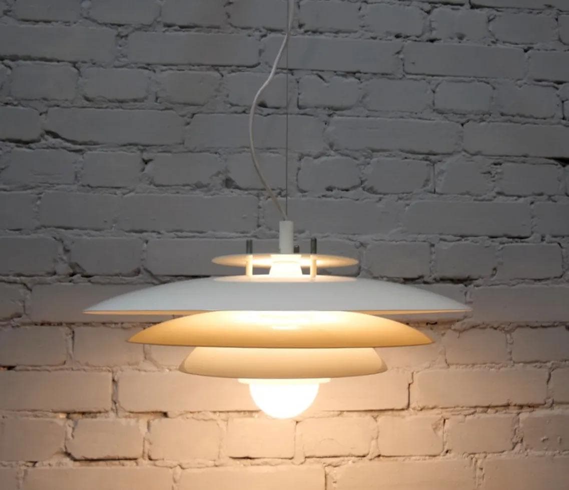 Ivory White Steel Ceiling Lamp, Fog & Morup, Denmark, 1960s - 19277