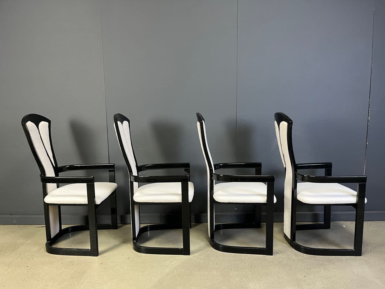 Komplet krzeseł z podłokietnikami, czarny, drewno lakierowane, Włochy, lata 80. - 270262