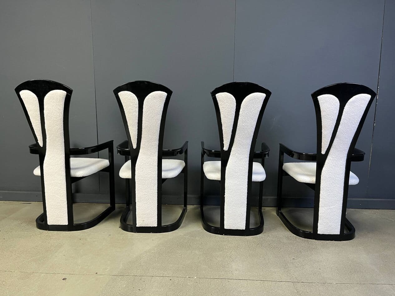 Komplet krzeseł z podłokietnikami, czarny, drewno lakierowane, Włochy, lata 80. - 270263