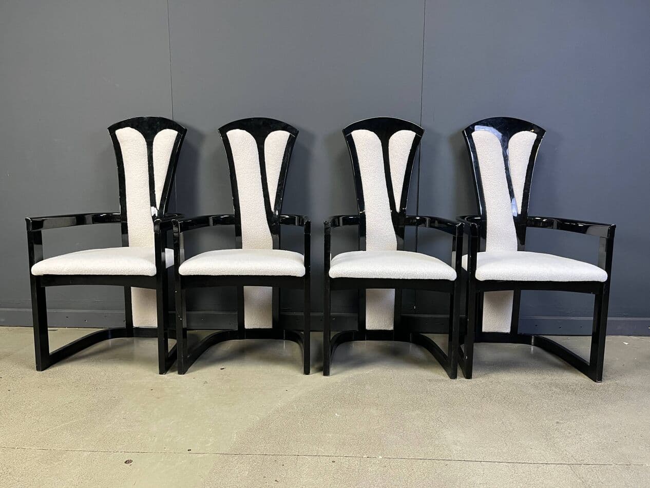 Komplet krzeseł z podłokietnikami, czarny, drewno lakierowane, Włochy, lata 80. - 270265