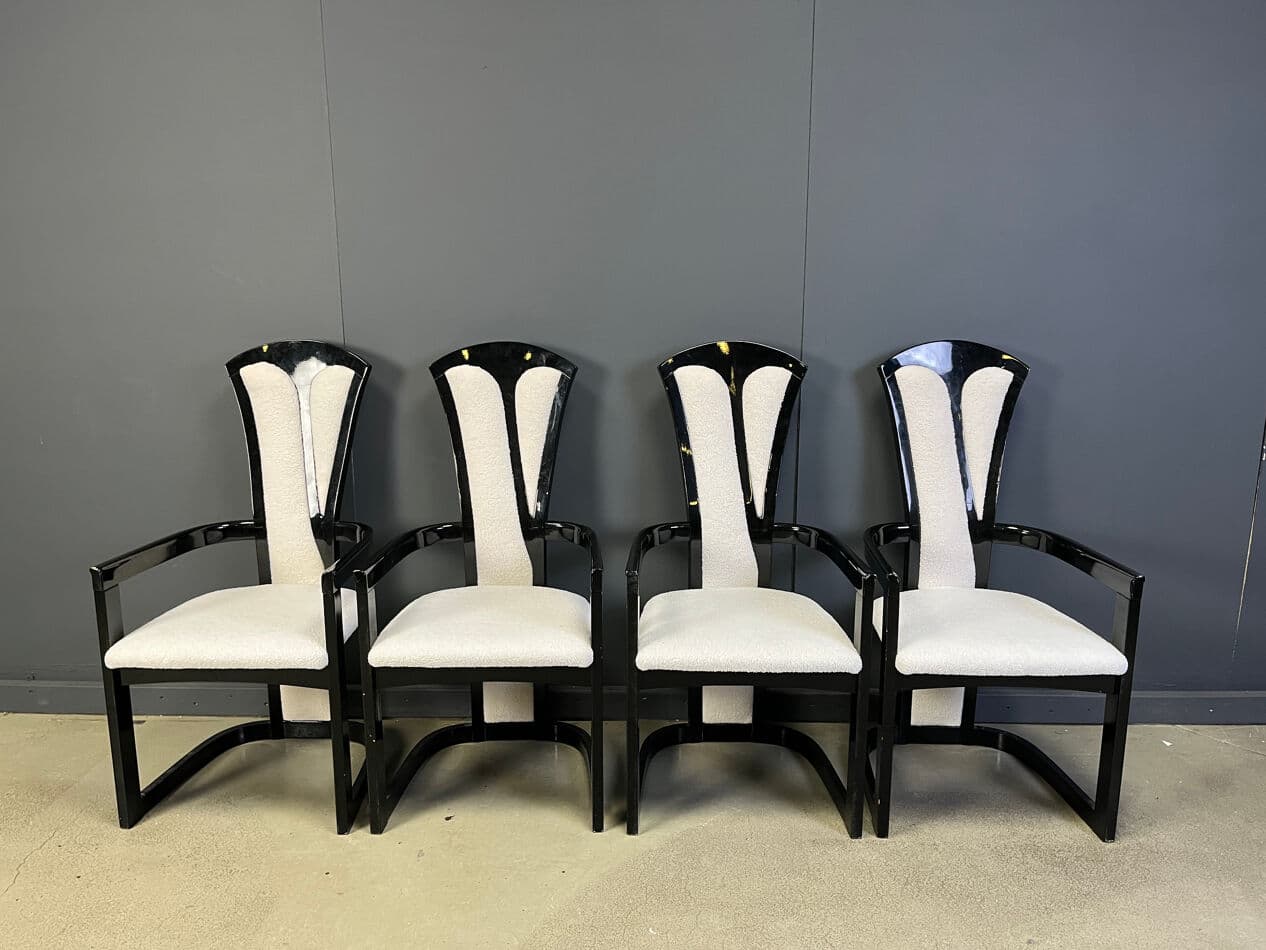 Komplet krzeseł z podłokietnikami, czarny, drewno lakierowane, Włochy, lata 80. - 270261