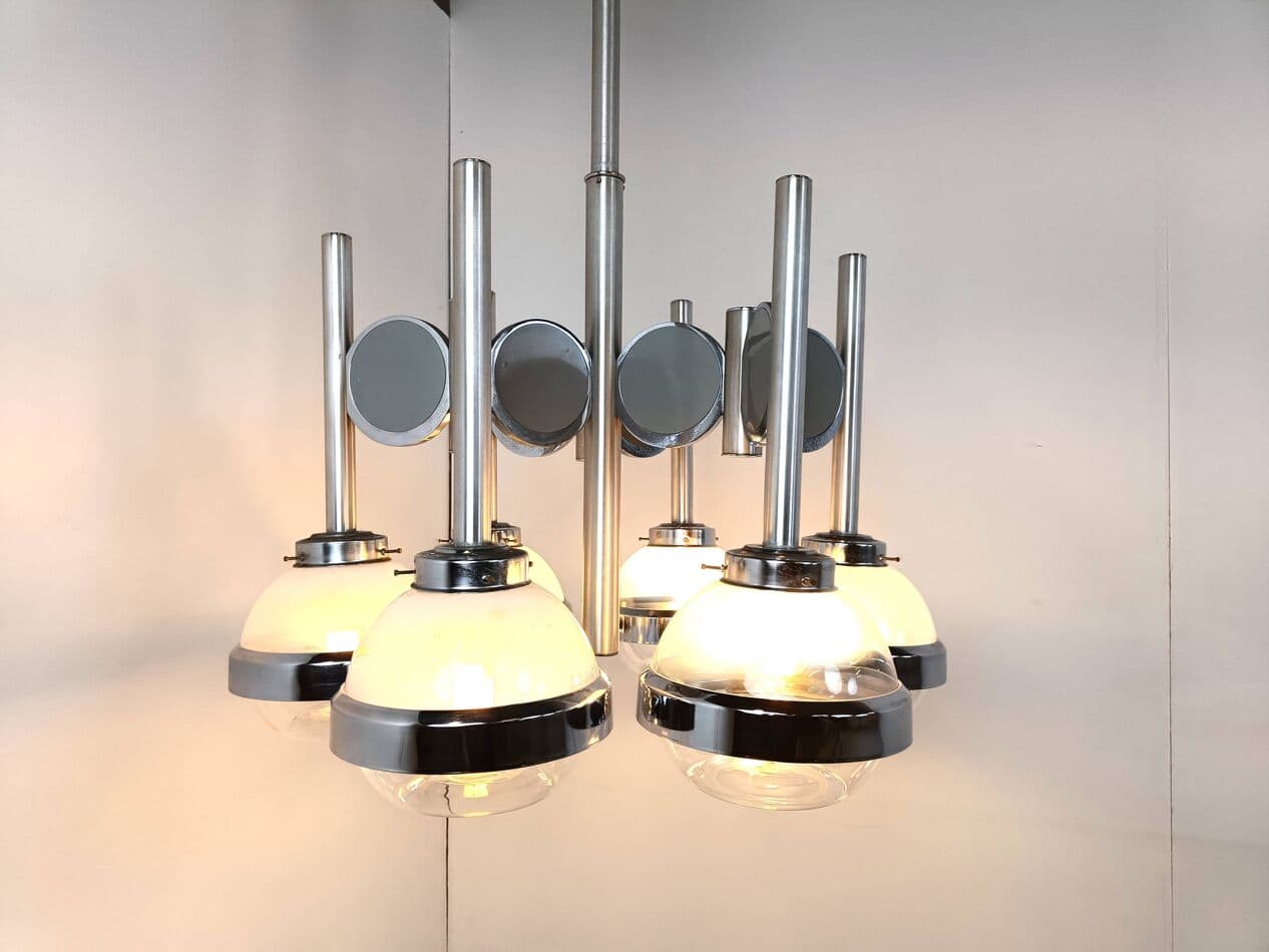 Żyrandol Space Age, szkło Murano przezroczyste, chrom srebrny, Włochy, lata 70. - 269995