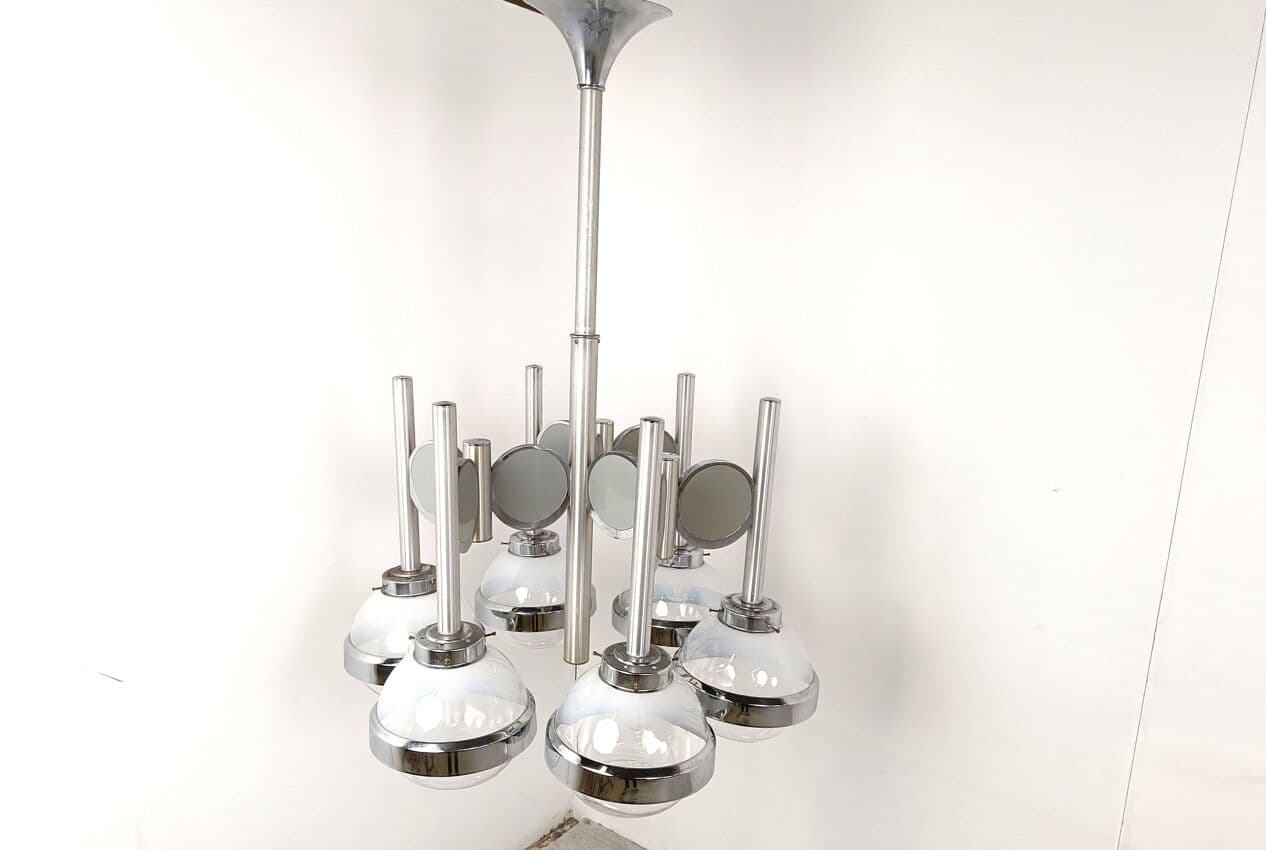 Żyrandol Space Age, szkło Murano przezroczyste, chrom srebrny, Włochy, lata 70. - 269987