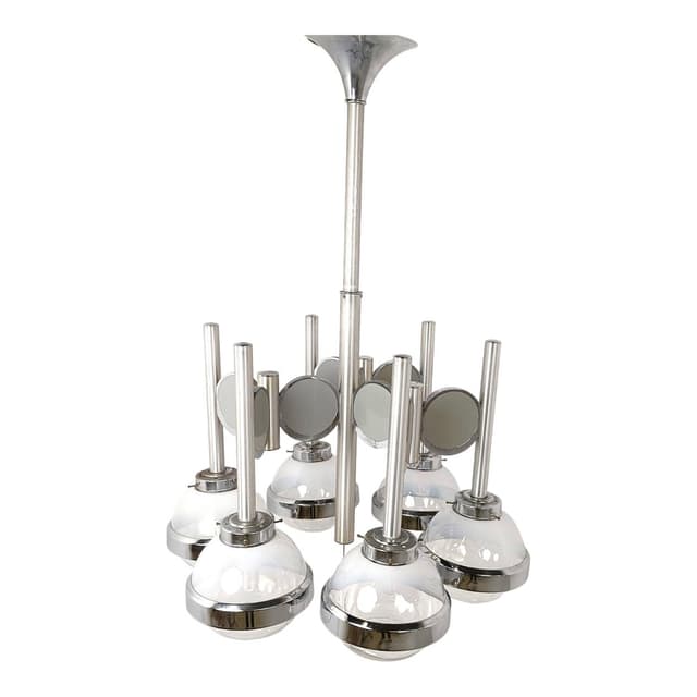 Żyrandol Space Age, szkło Murano przezroczyste, chrom srebrny, Włochy, lata 70. - WYMIARY