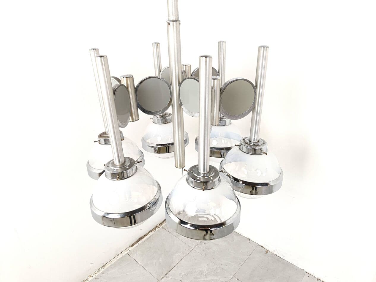 Żyrandol Space Age, szkło Murano przezroczyste, chrom srebrny, Włochy, lata 70. - 269993